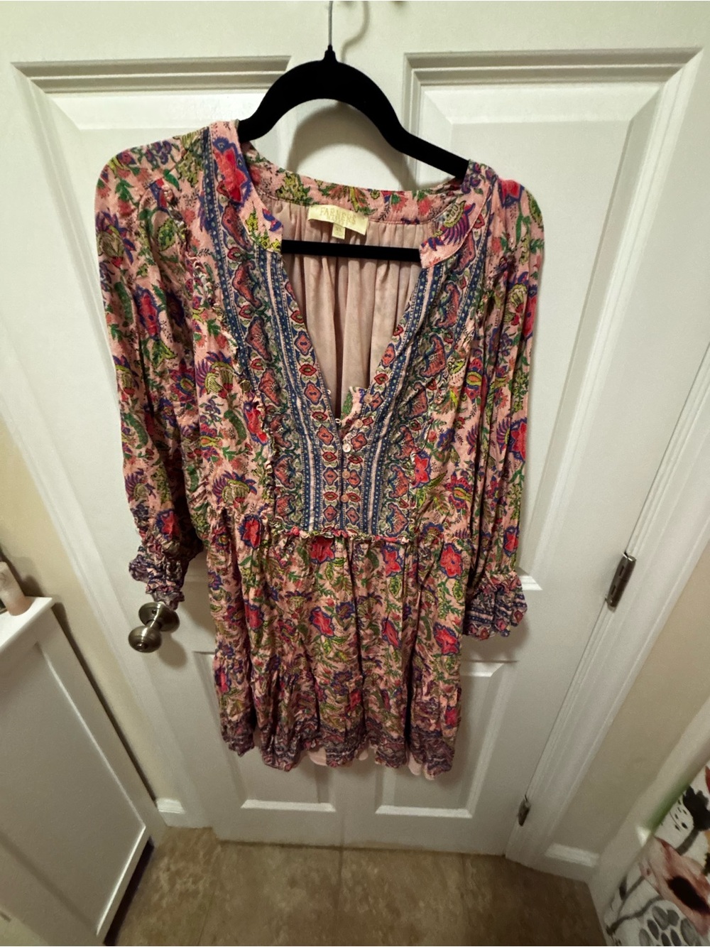 Floral Pink Long-Sleeve Smocked Waist Boho Dress